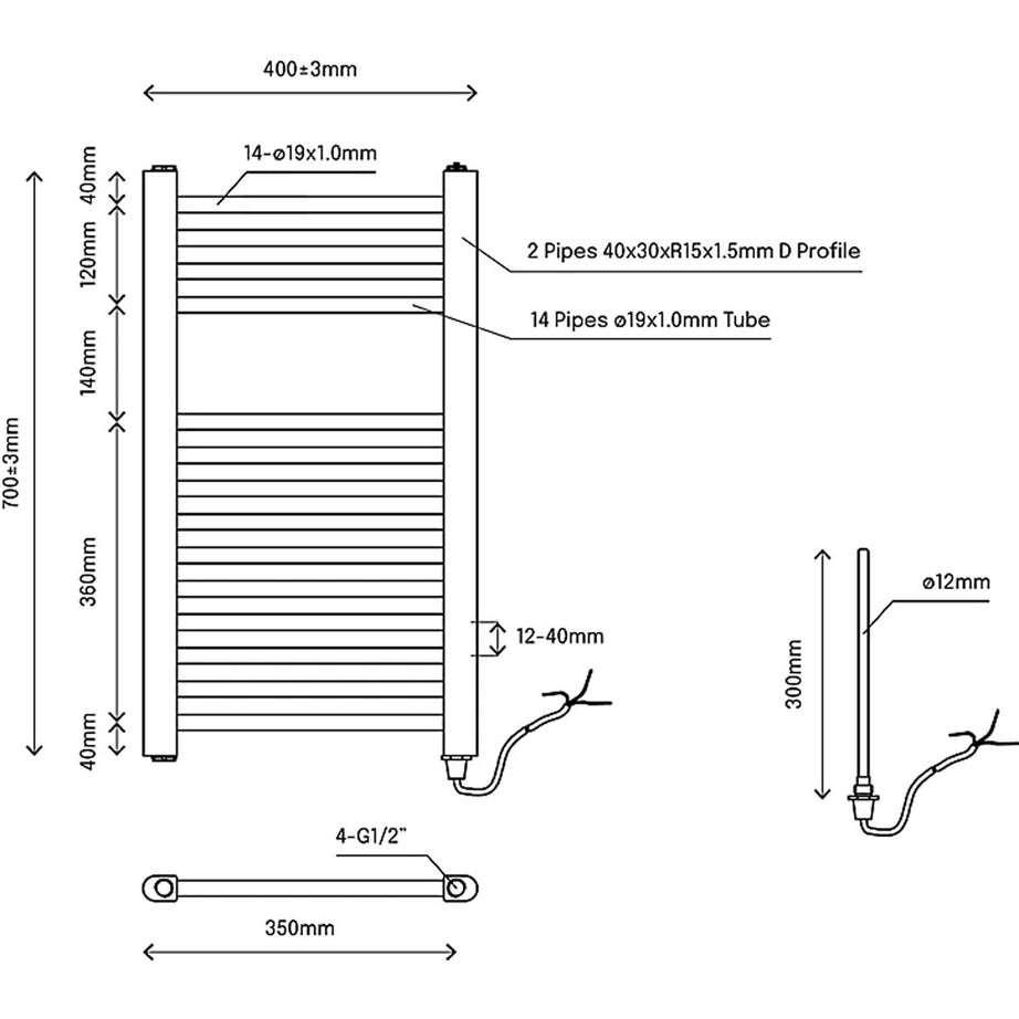 Flomasta Towel Rail Radiator Bathroom Warmer Electric Flat Modern Chrome 40x70cm - Image 3