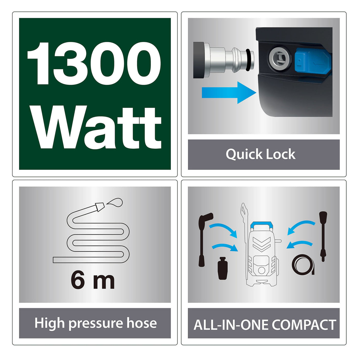 Mac Allister Pressure Washer Electric MPWP100D-3 Jet Wash Garden Car Patio 1.3kW - Image 2