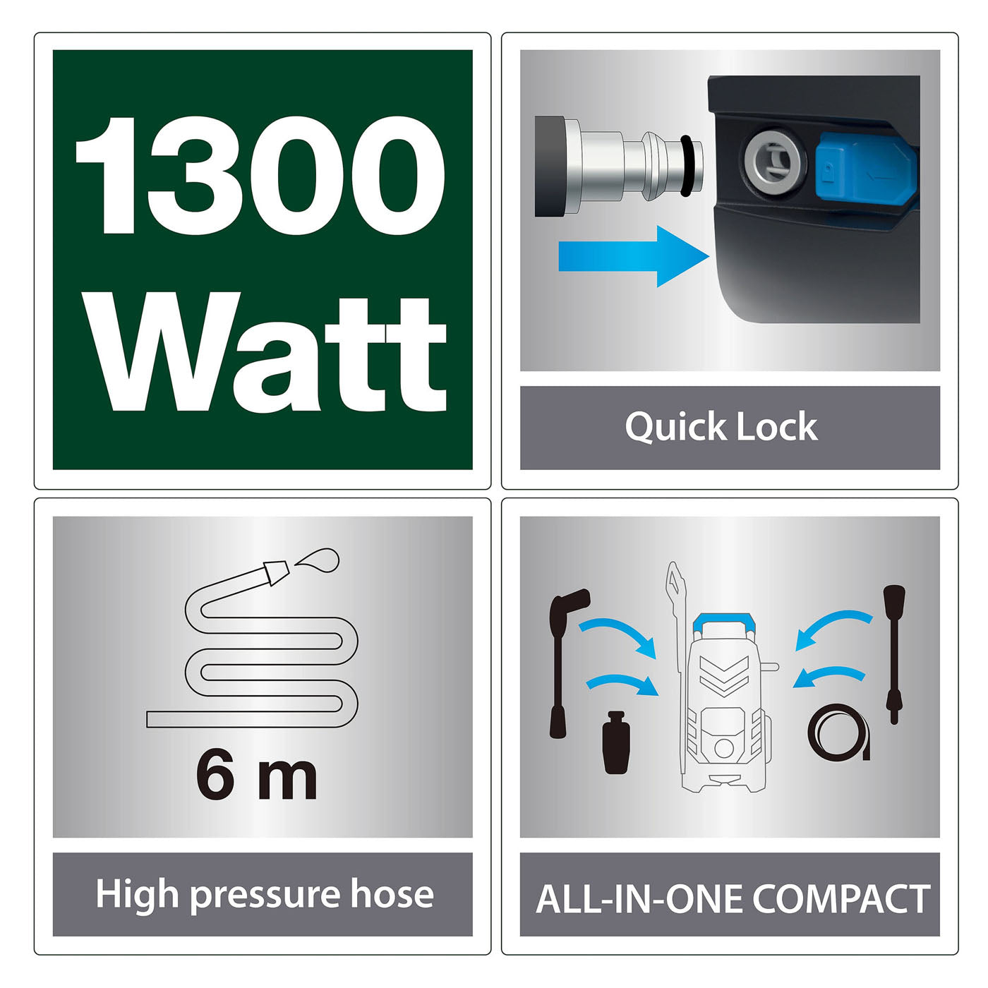 Mac Allister Pressure Washer Electric MPWP100D-3 Jet Wash Garden Car Patio 1.3kW - Image 2