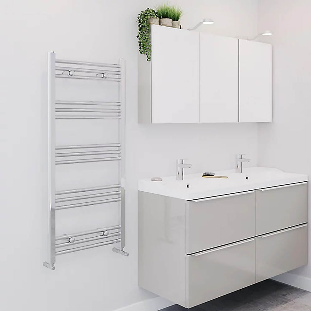 Towel Rail Warmer Wall Mounted Chrome Flat Steel Fittings (W) 500mm (H) 1100mm - Image 2