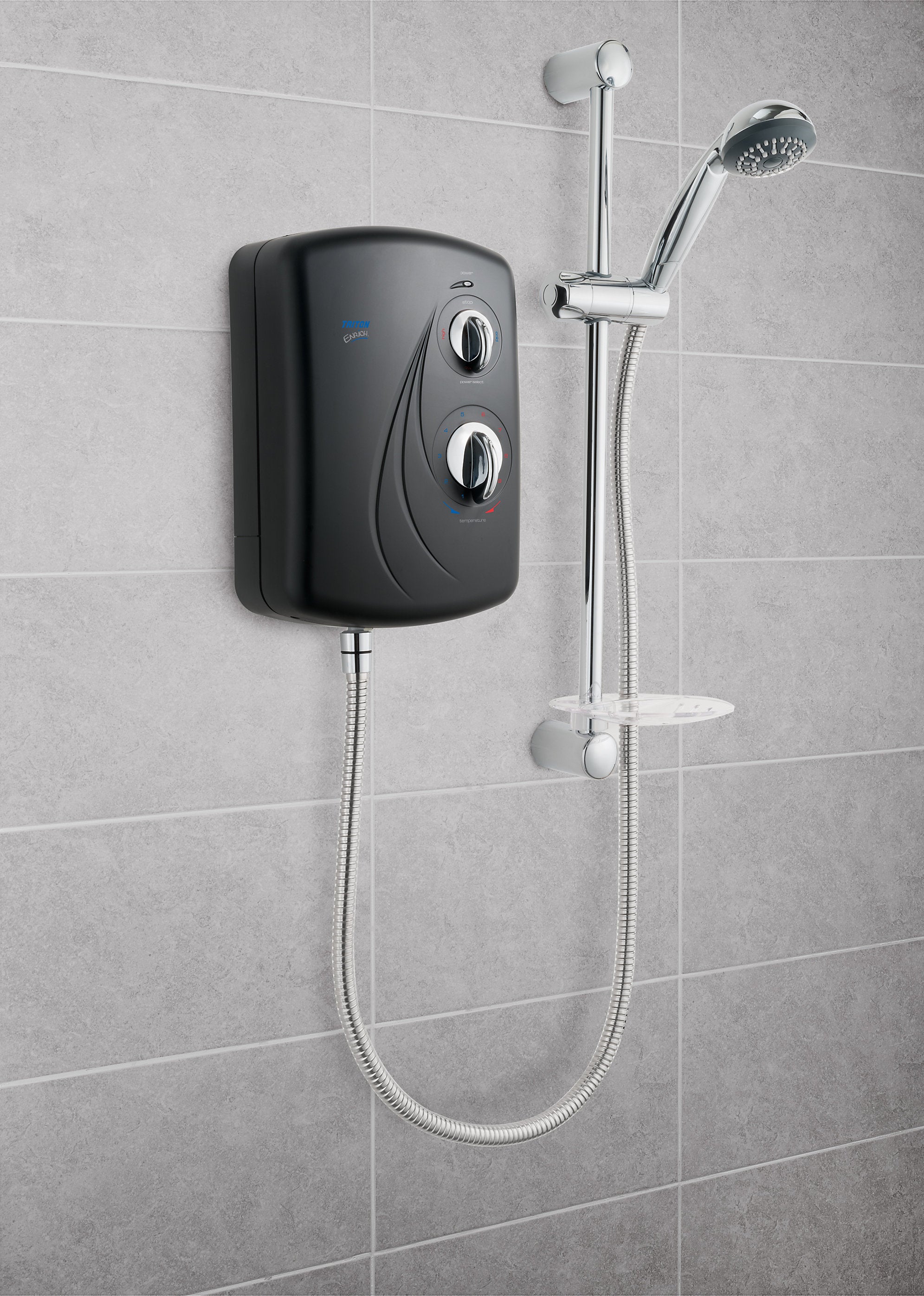 Triton Electric Shower 9.5kW Black Single Spray Pattern Round Head Bathroom - Image 2