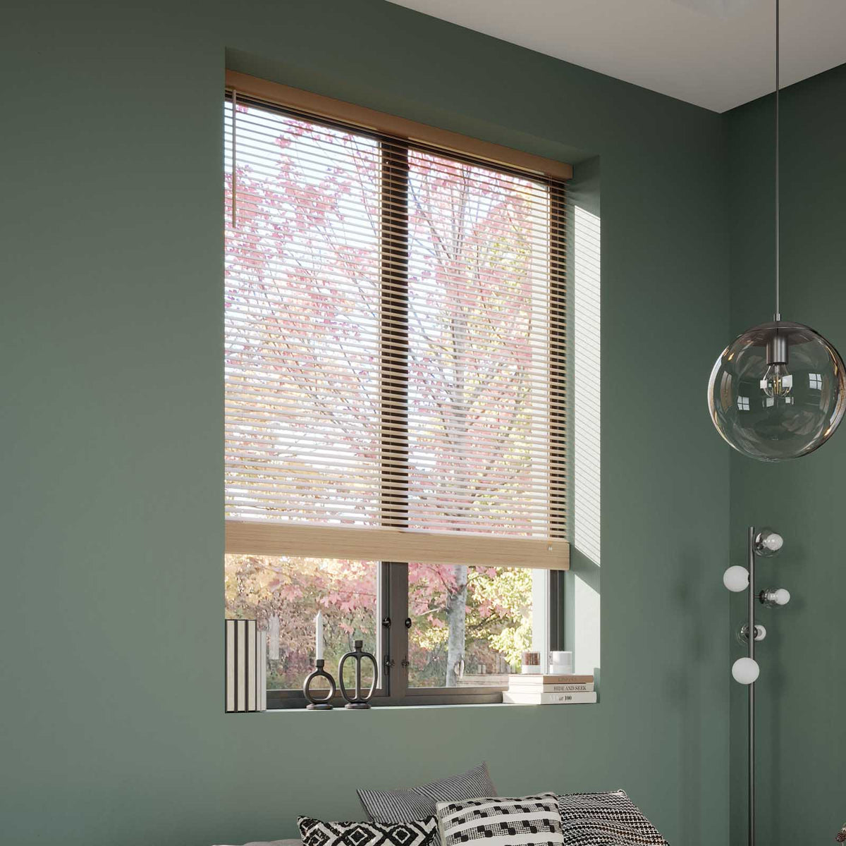 Venetian Blind Natural Oak Effect Wood Adjustable Modern (W)160cm (L)180cm - Image 2