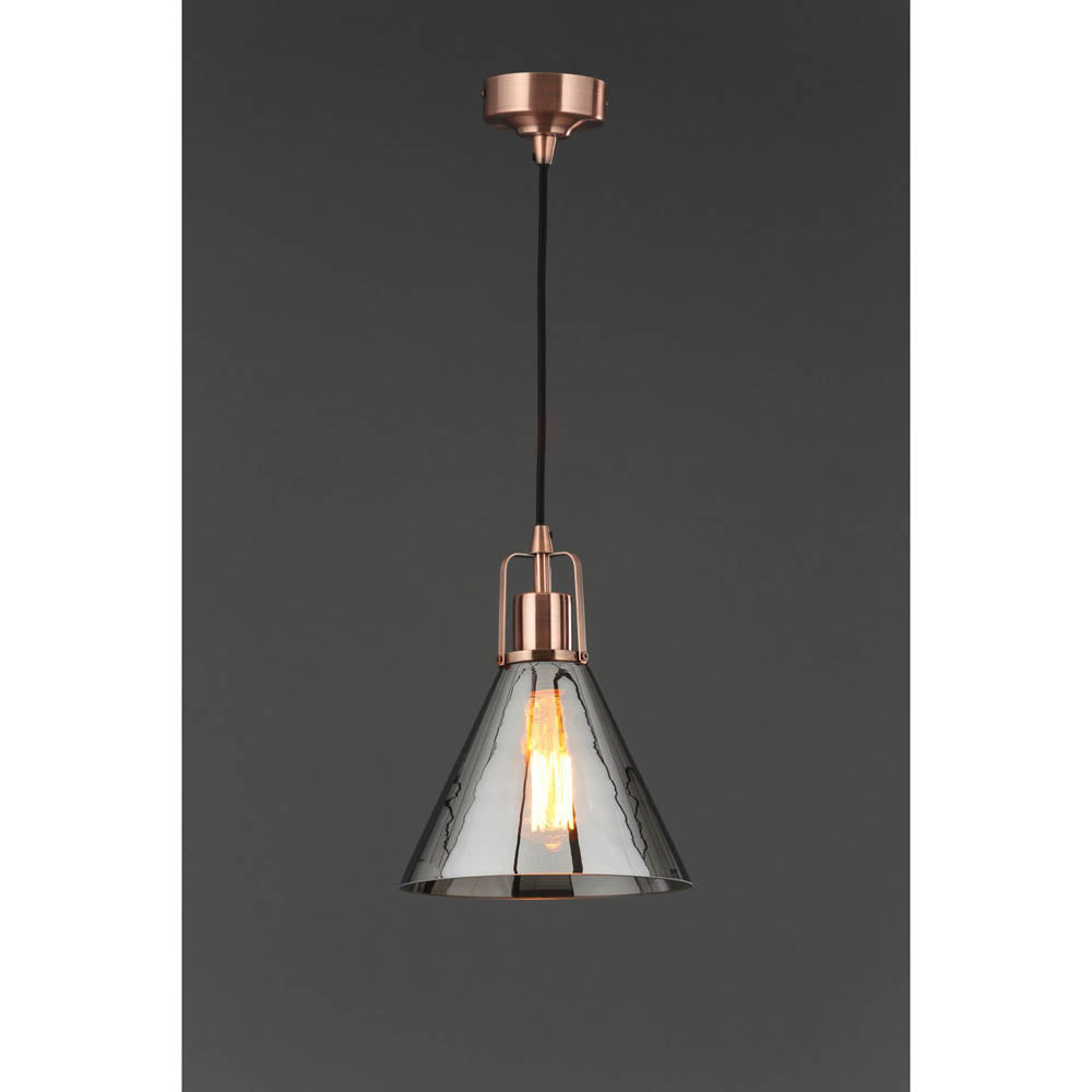 Dafyd Ceiling Light Pendant Copper Smoke Glass Modern Bedroom Lounge E27 42W - Image 2