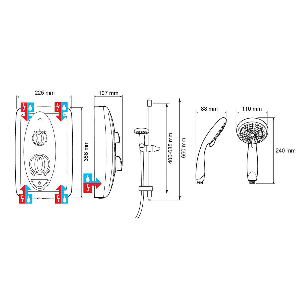 Mira Electric Shower Gloss White Manual Round Head Compact 4 Spray 9.5kW - Image 2