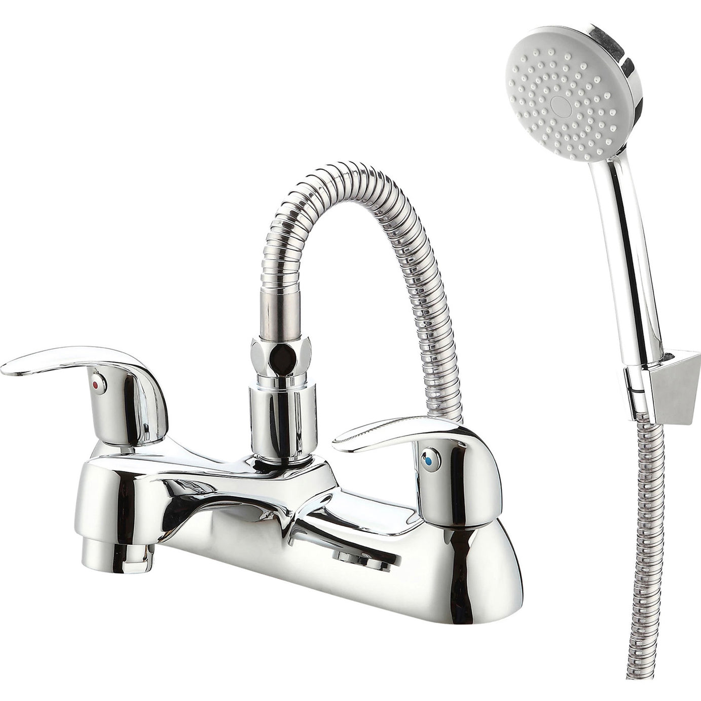 Bath Mixer Tap With Hand Held Set Chrome Double Lever Round Head Bathroom - Image 1