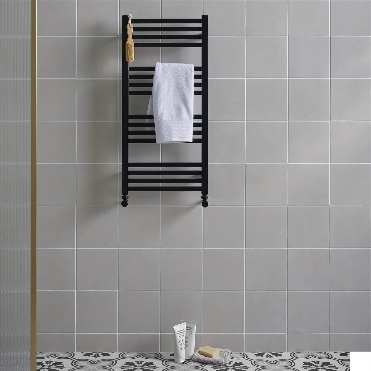 Towel Rail Radiator Black Vertical Warmer 1109BTU Compact (W)400mm x (H)828mm - Image 2