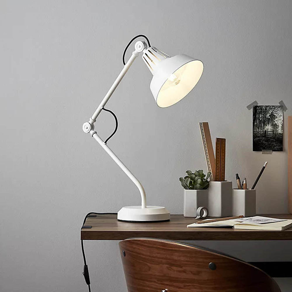 Table Desk Lamp Matt White Industrial Reading Adjustable Angled Light 40W H54 cm - Image 3