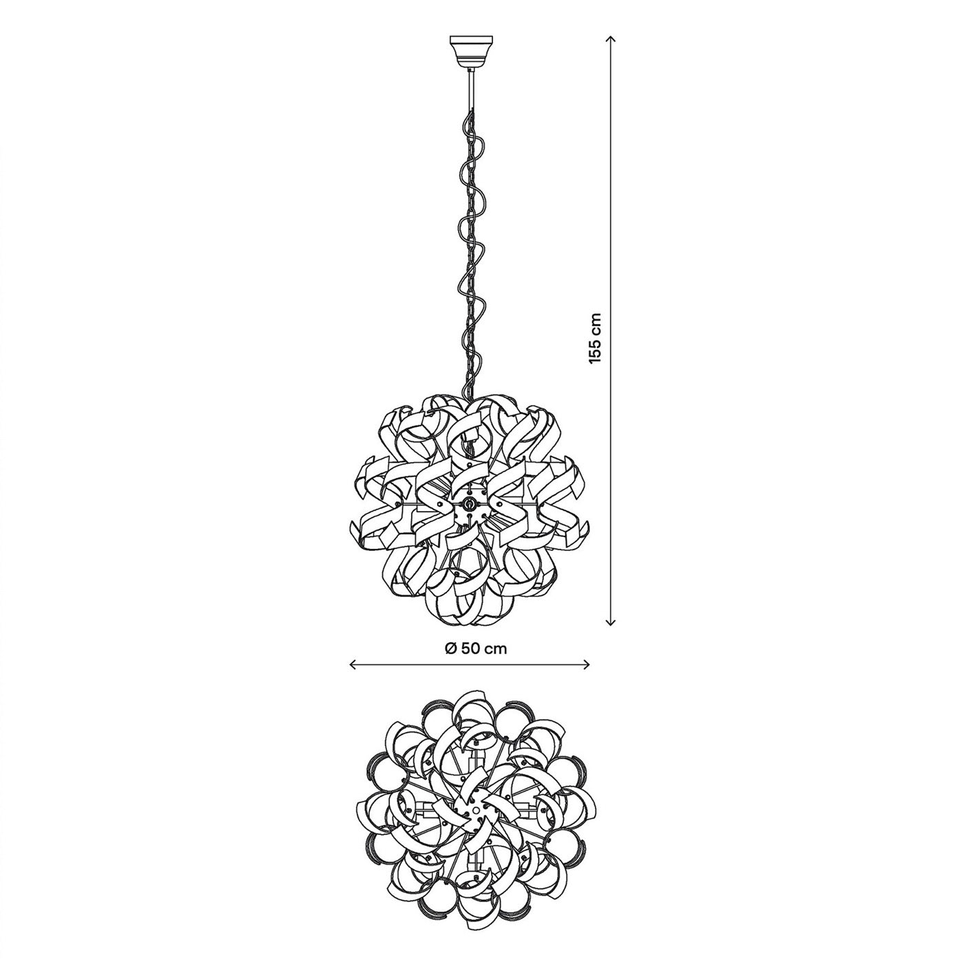 Pendant Ceiling Light 4 Lamp Chrome Effect Modern Adjustable Height (Dia)500 mm - Image 4