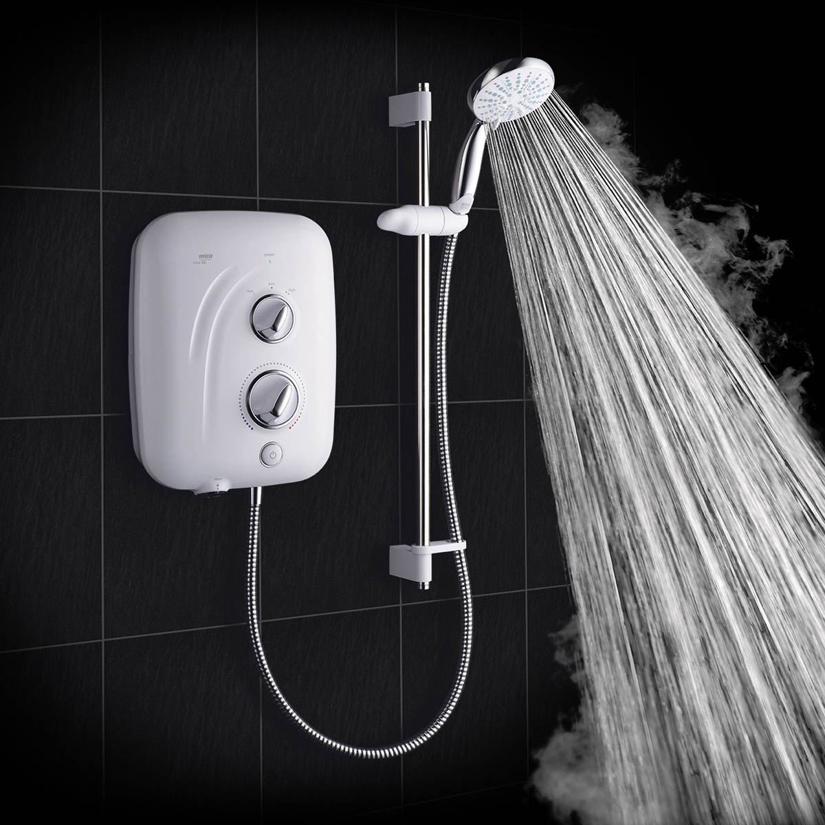 Mira Pumped Mixer Shower Electric 9.8kW White 4 Spray Pattern Round Head - Image 2