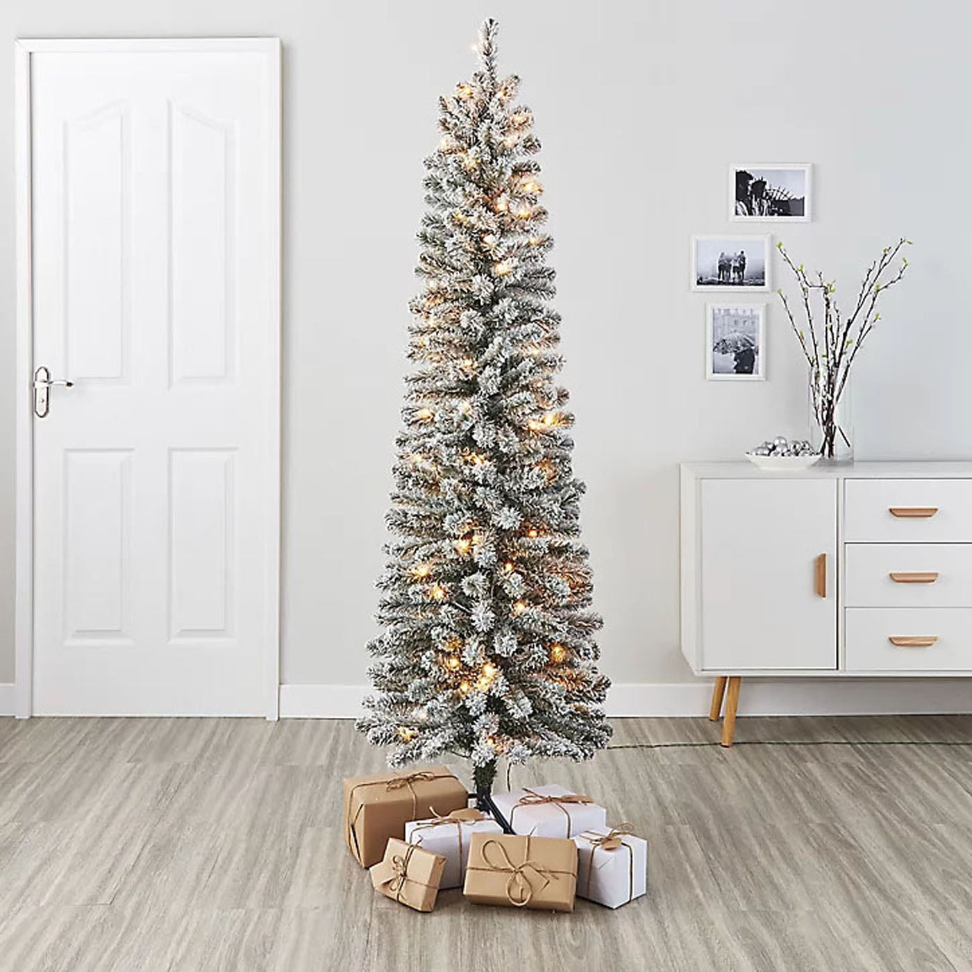 Christmas Tree Artificial Olan Pre-lit LED 100 Warm White Snowy Wrapped 6ft - Image 2