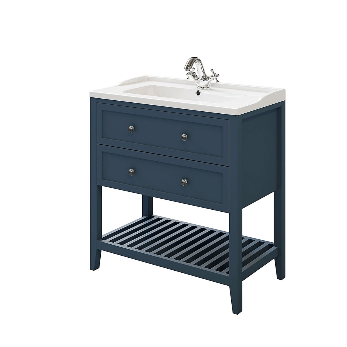 GoodHome Bathroom Vanity Unit Perma Freestanding Satin Blue 800mm - Image 4