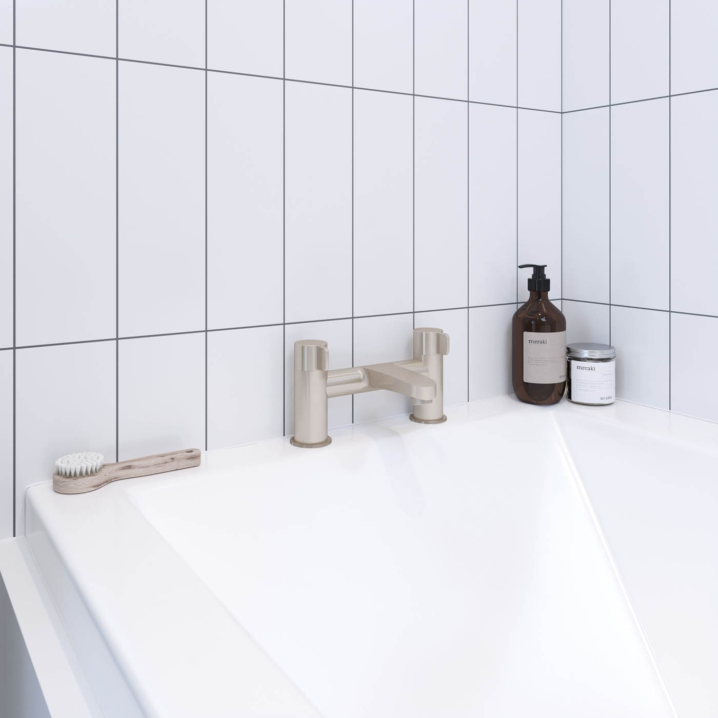 Bath Filler Tap Mixer Nickel Effect Lever Brass Ceramic Cartridge Bathroom - Image 2