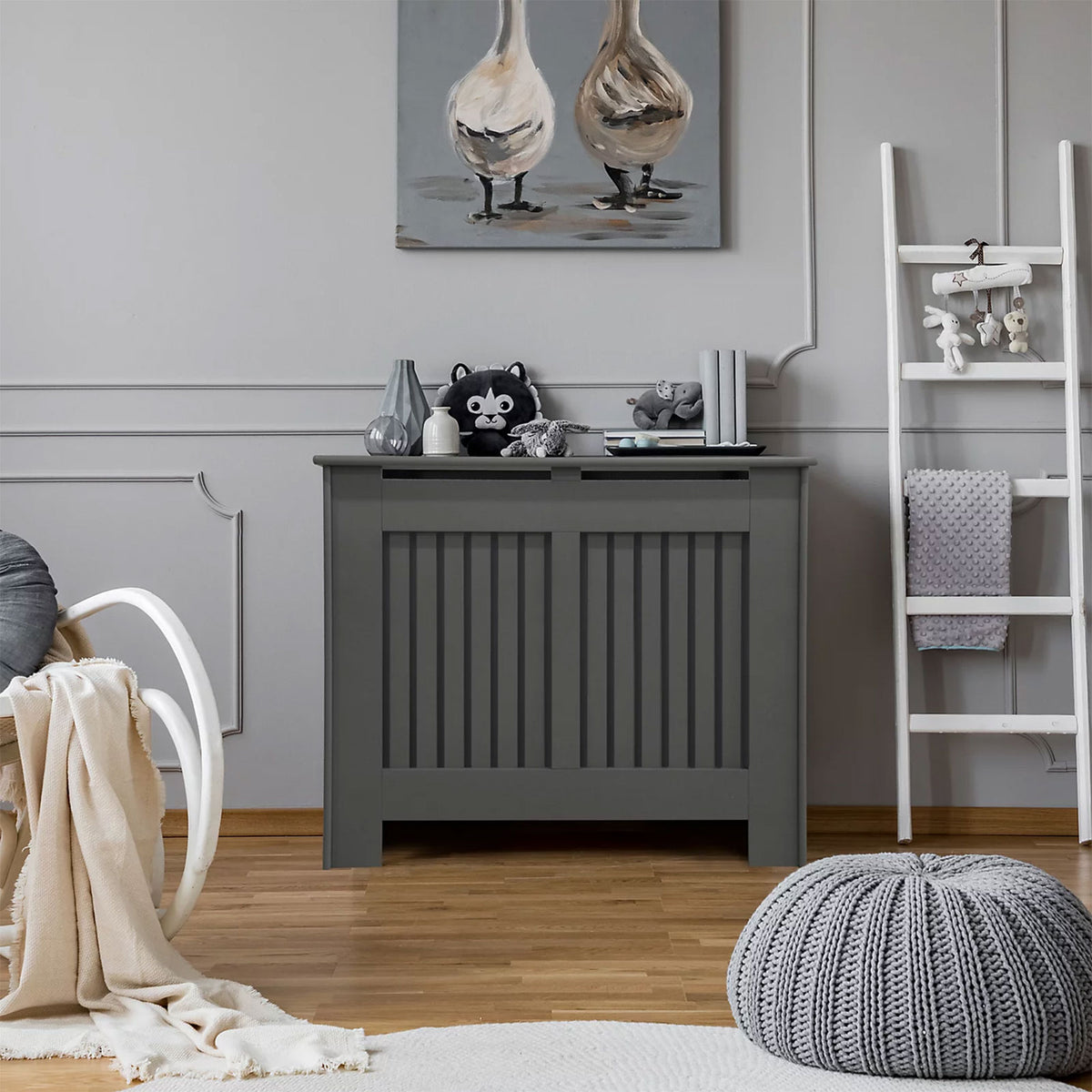 Kensington Radiator Cover Decorative Grey MDF Cabinet 1020 x 800 x 180mm - Image 2