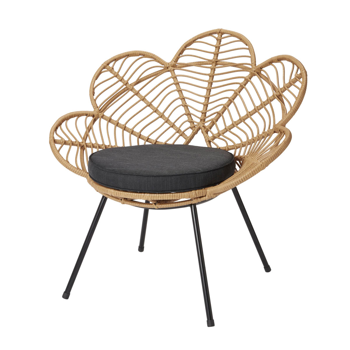 Accent Chair Rattan Effect Flower Indoor Outdoor Grey Cushion Steel Legs - Image 1