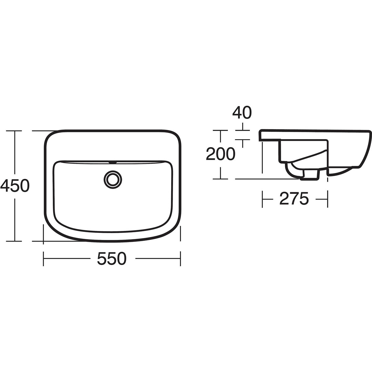 Bathroom Basin Sink White D Shaped Semi Recessed Compact Cloakroom Modern - Image 3