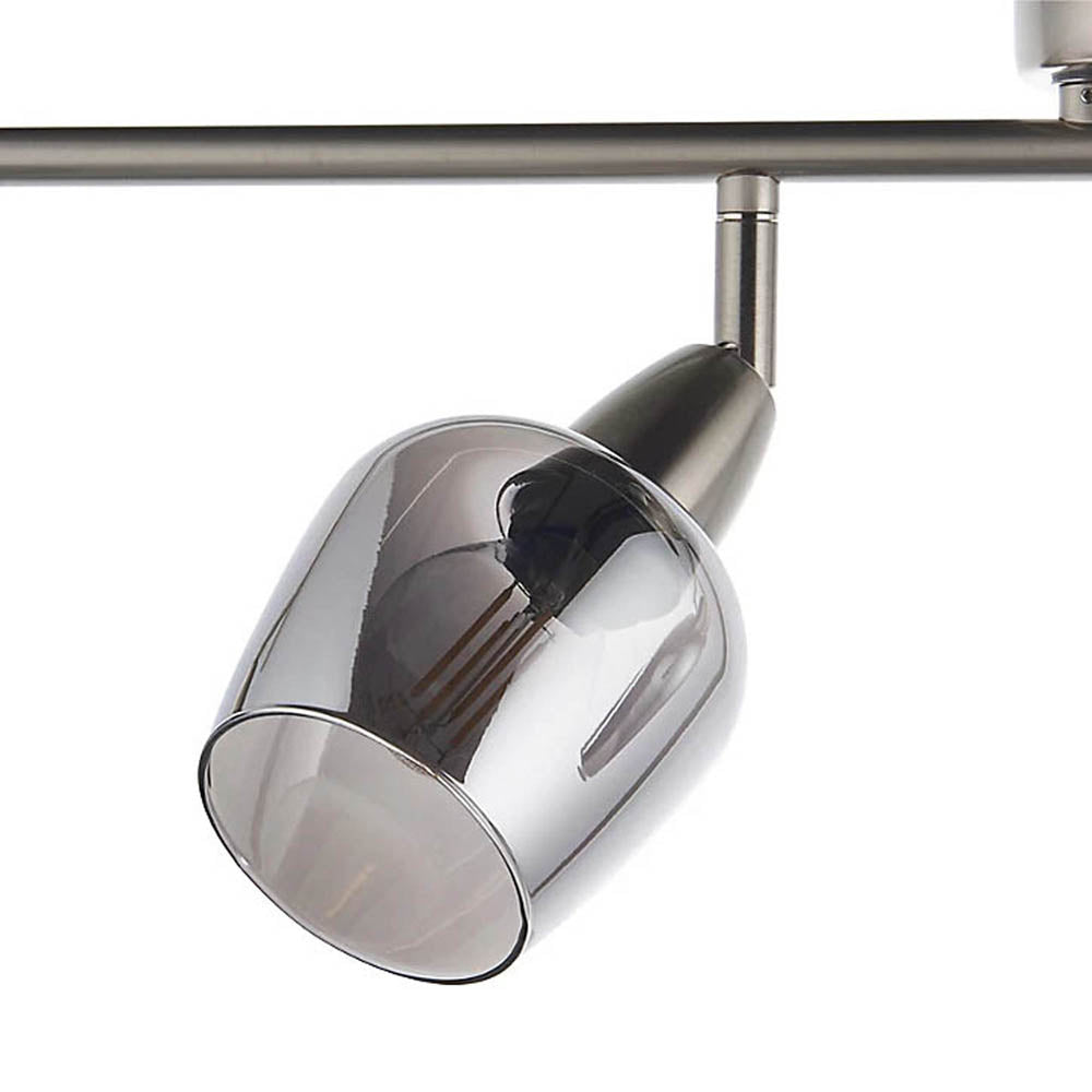 Ceiling Light Bar 4 Way Modern Satin Nickel Effect Dimmable Smoked Glass - Image 2