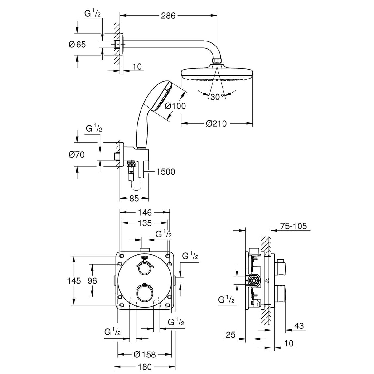 Grohe Shower Set Precision Trend Thermostatic Twin Round Heads Slim Design - Image 3