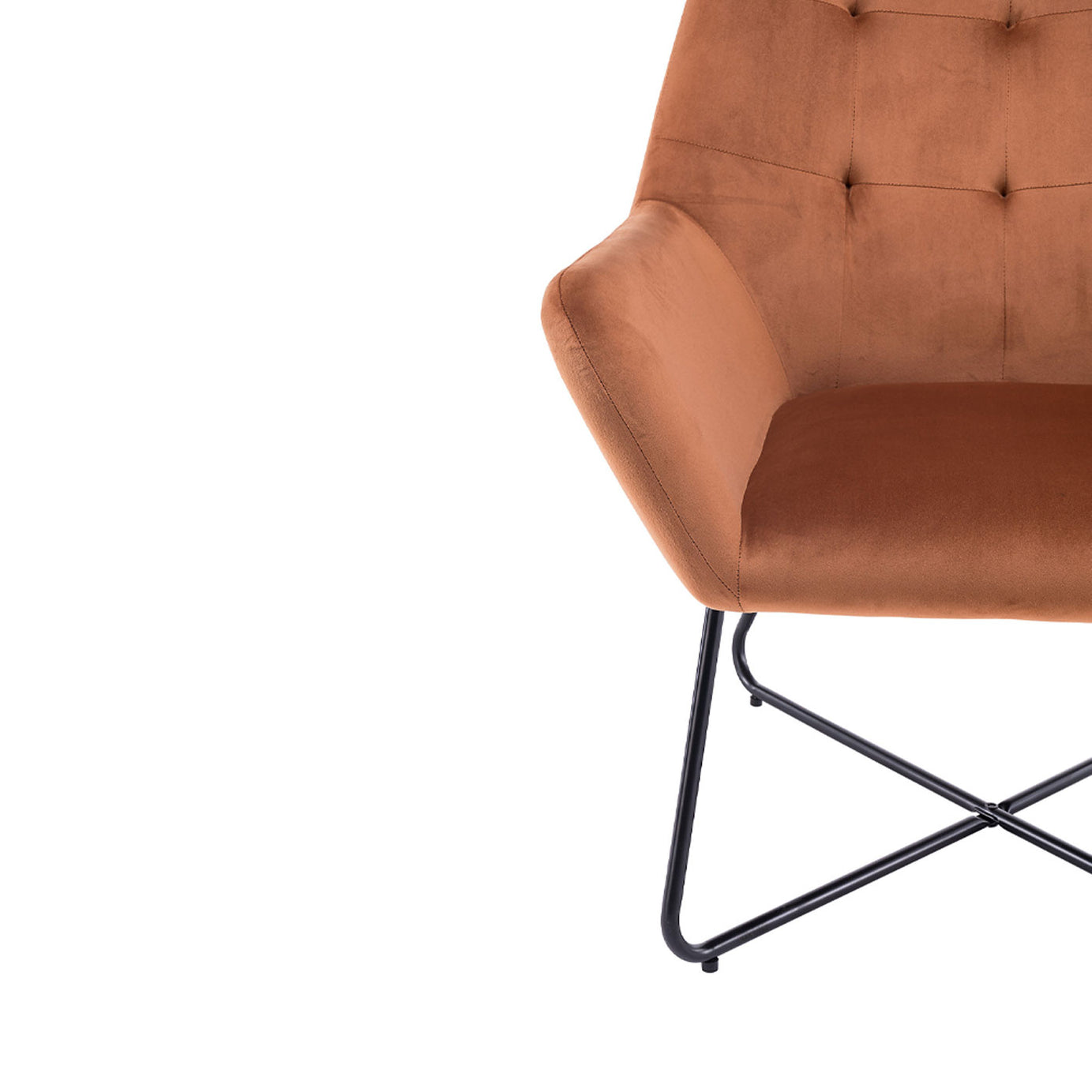 Accent Chair Burnt Orange Velvet Effect Black Metal Legs H865 x W750 x D800mm - Image 4