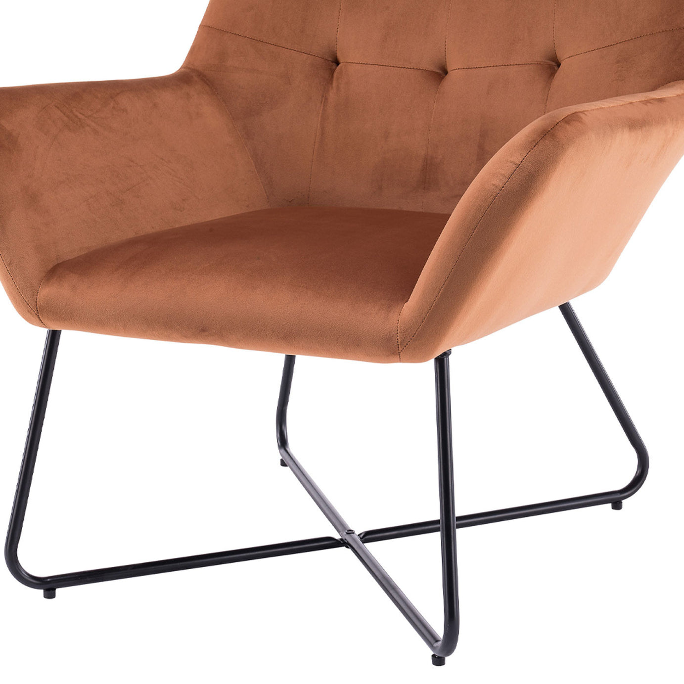 Accent Chair Burnt Orange Velvet Effect Black Metal Legs H865 x W750 x D800mm - Image 5