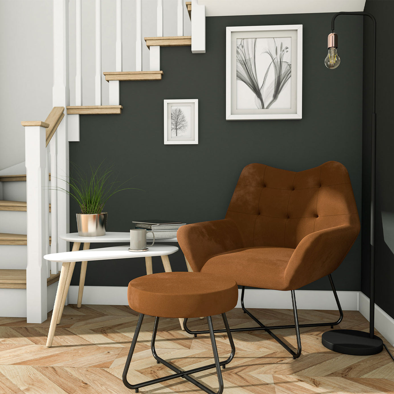Accent Chair Burnt Orange Velvet Effect Black Metal Legs H865 x W750 x D800mm - Image 9