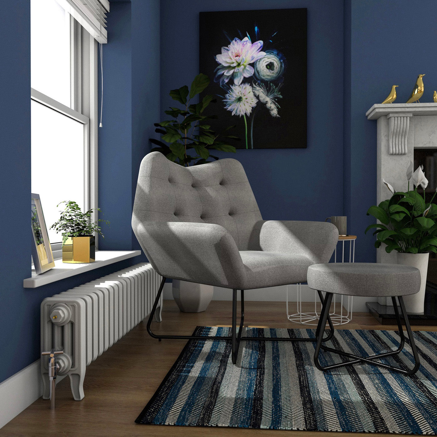 Accent Chair Stone Grey Linen Effect Black Metal Legs H865 x W750 x D800mm - Image 6