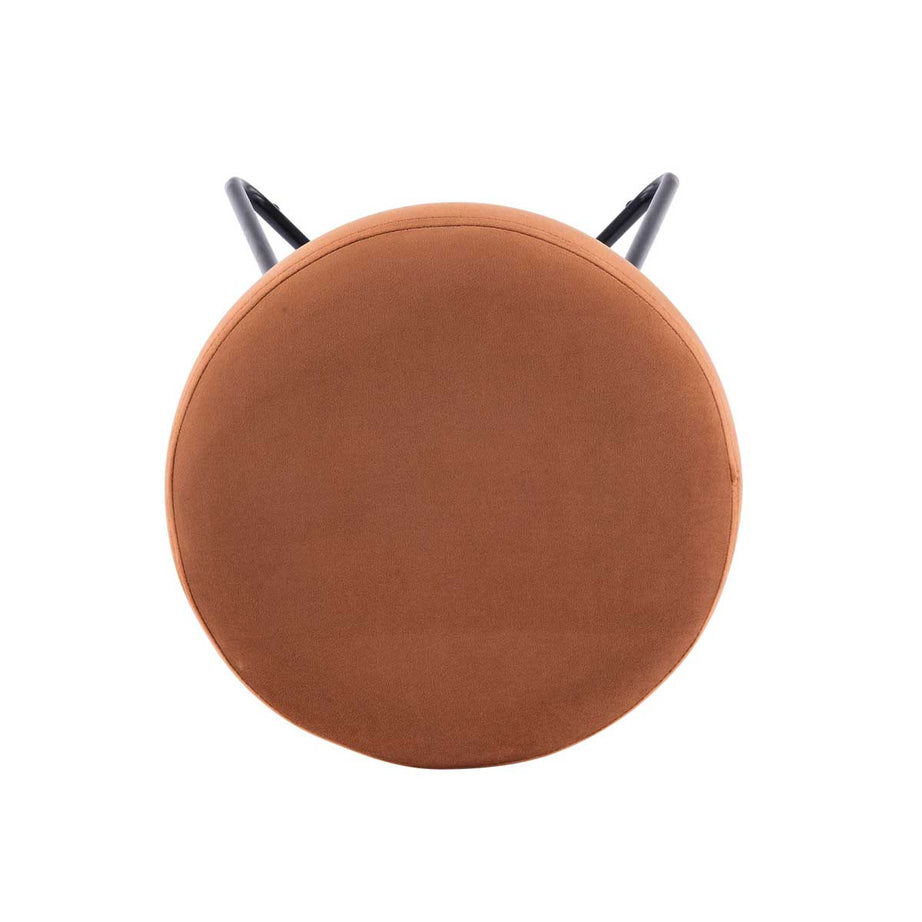 Foot Stool Chair Dressing Table Burnt Orange Velvet Effect Small Round - Image 3