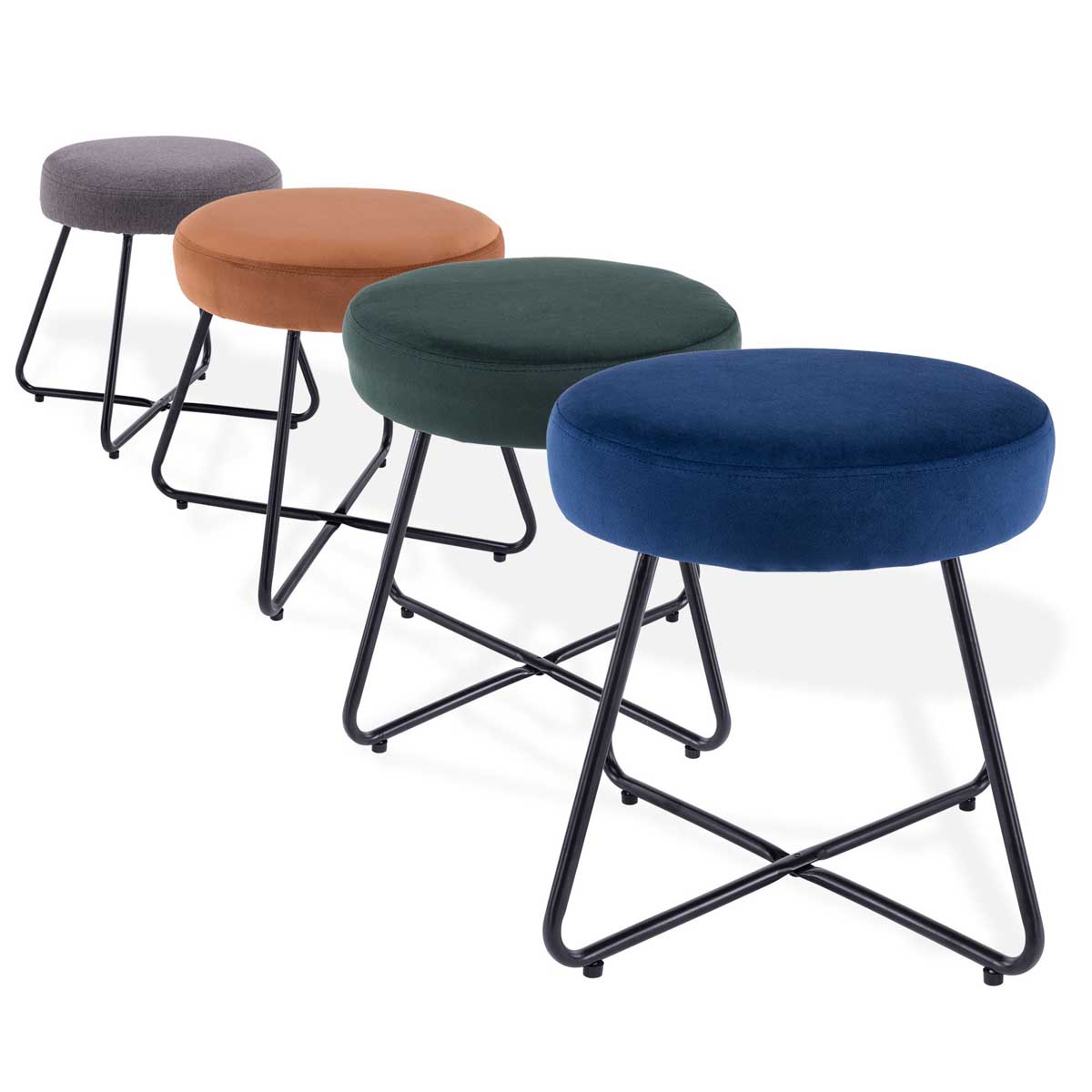 Foot Stool Chair Dressing Table Burnt Orange Velvet Effect Small Round - Image 4