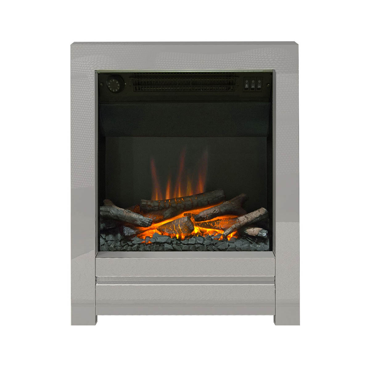Electric Fire Fireplace Inset 2kW Thermostatic Chrome Log Effect Modern Indoor - Image 3