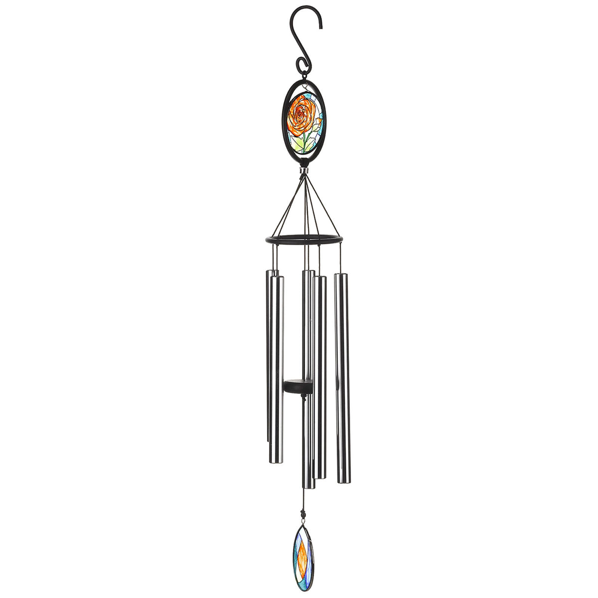 Flamboya Garden Wind Spinner Rose Metal Stake Outdoor Chime Ornament 89cm - Image 1