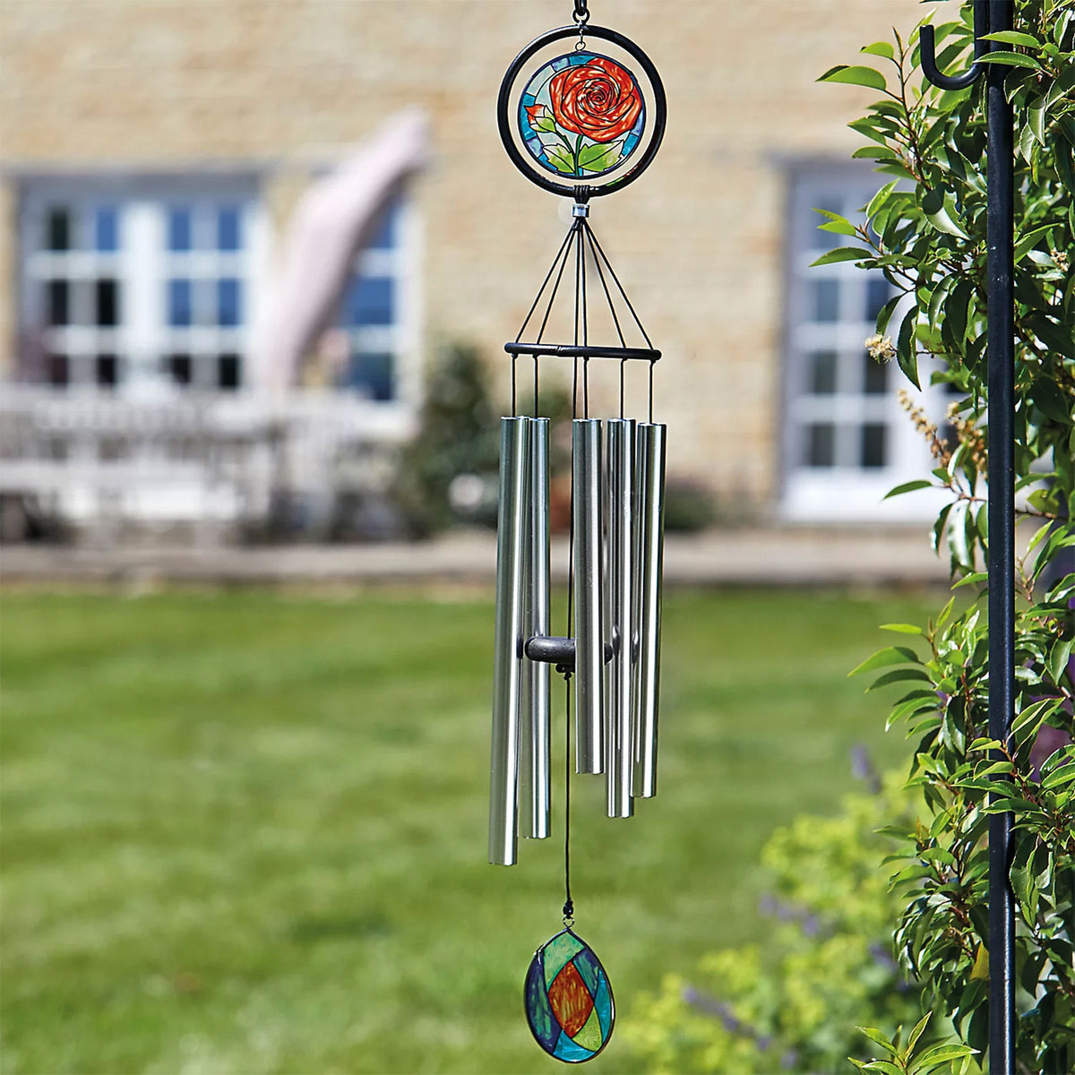 Flamboya Garden Wind Spinner Rose Metal Stake Outdoor Chime Ornament 89cm - Image 2
