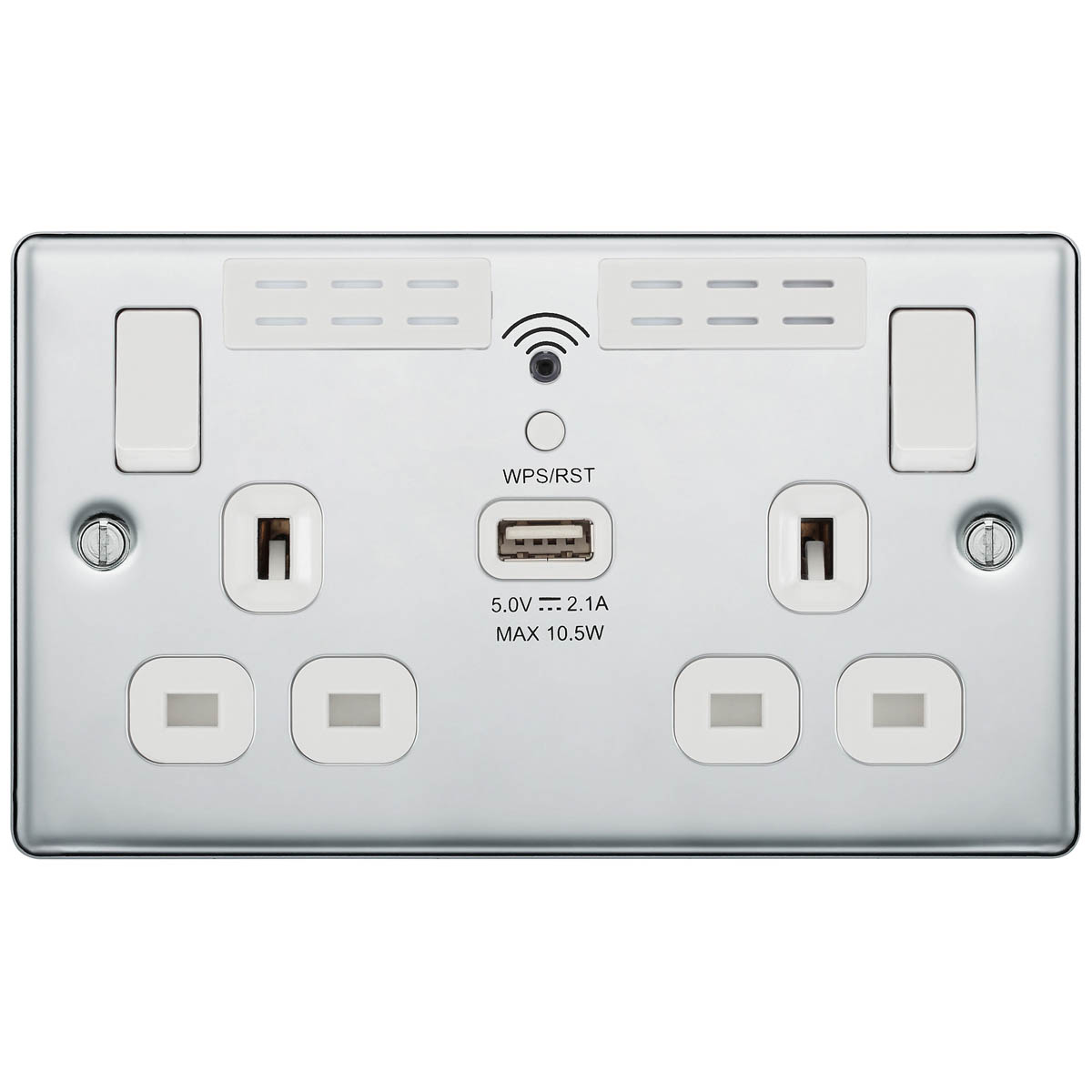 Switched Socket Double 13A WiFi Extender Type A USB Metal Chrome Raised Rounded - Image 2