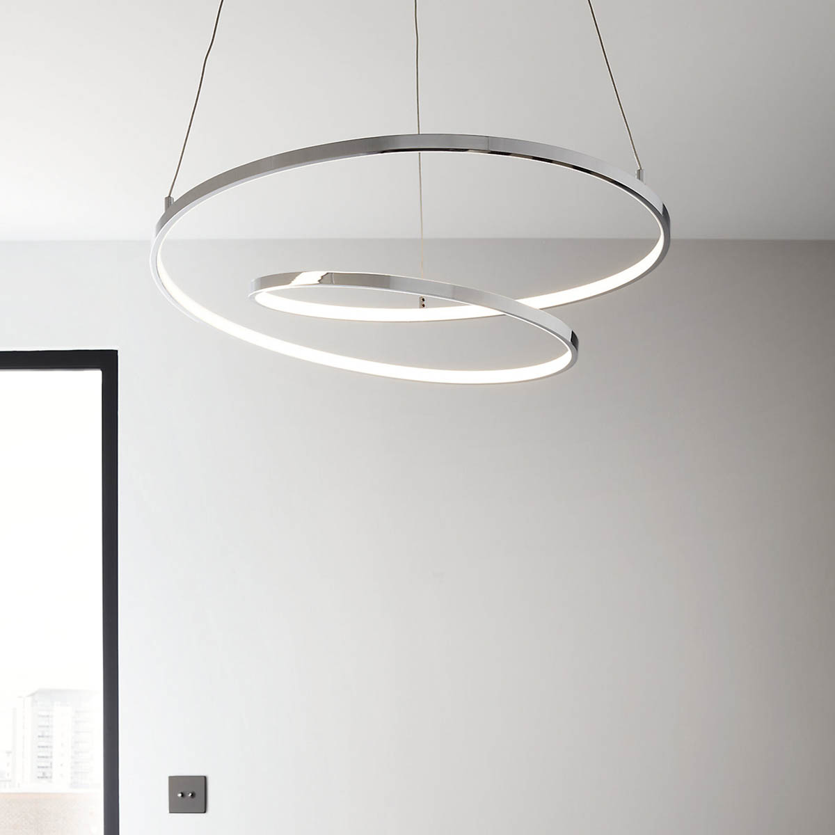 Pendant Ceiling Light Dimmable Warm White Adjustable Chrome Effect (Dia)580mm - Image 2