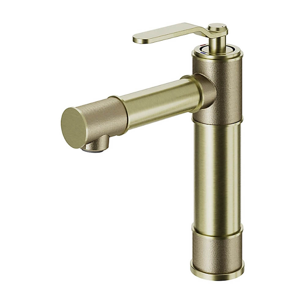 Bathroom Basin Tap Mono Mixer Tall Round Antique Brass Single Lever Waste - Image 1