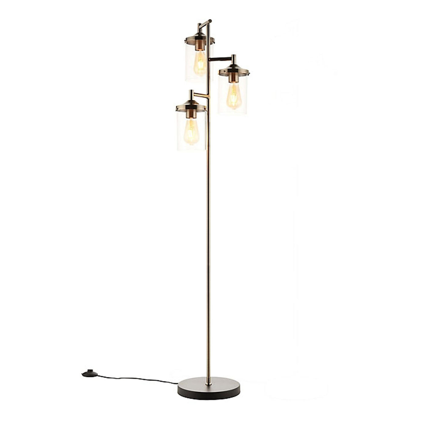 Edinburgh Floor Lamp 3 Light Matt Black Antique Brass Effect Modern H1520mm - Image 1