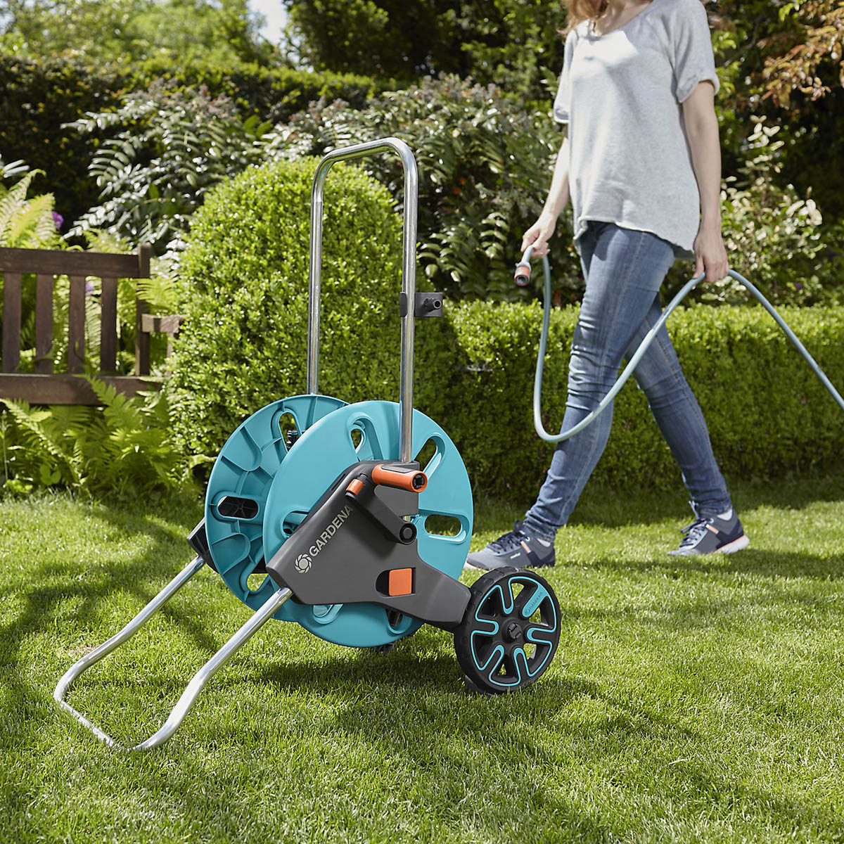 Hose Reel Trolley Freestanding Empty Cart Wheeled Medium Duty Right Left Handed - Image 2