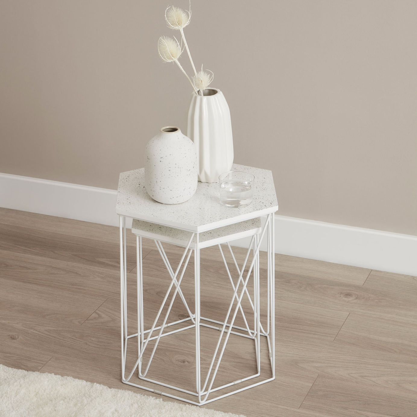 Side Table White Marble Effect Living Room Bedside Sofa Contemporary Set Of 2 - Image 6