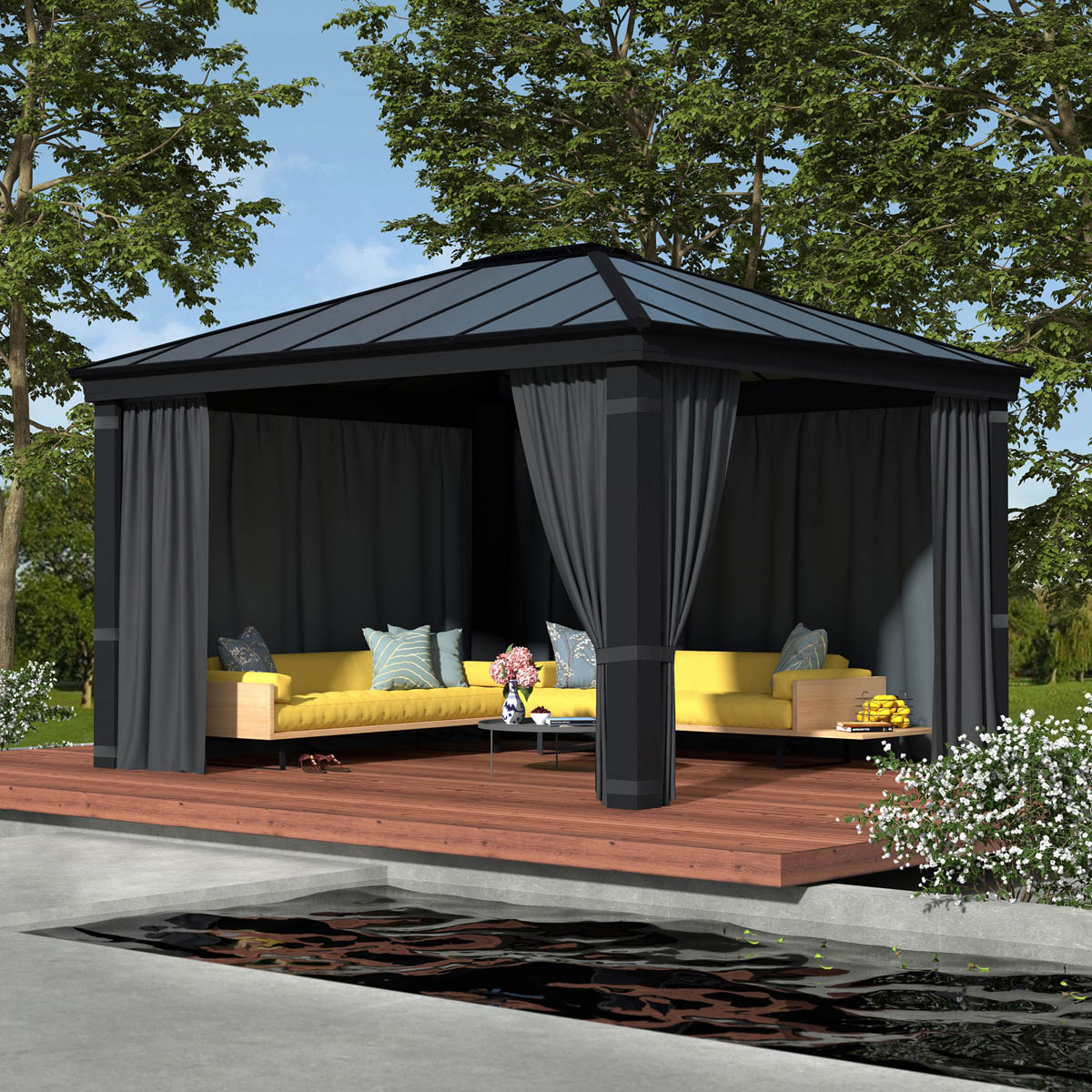 Gazebo Curtains Net Grey Outdoor Lightweight Pack of 4 (L)2120 (W)4400mm - Image 2