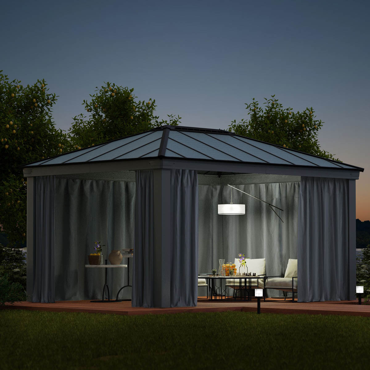 Gazebo Curtains Net Grey Outdoor Lightweight Pack of 4 (L)2120 (W)4400mm - Image 5