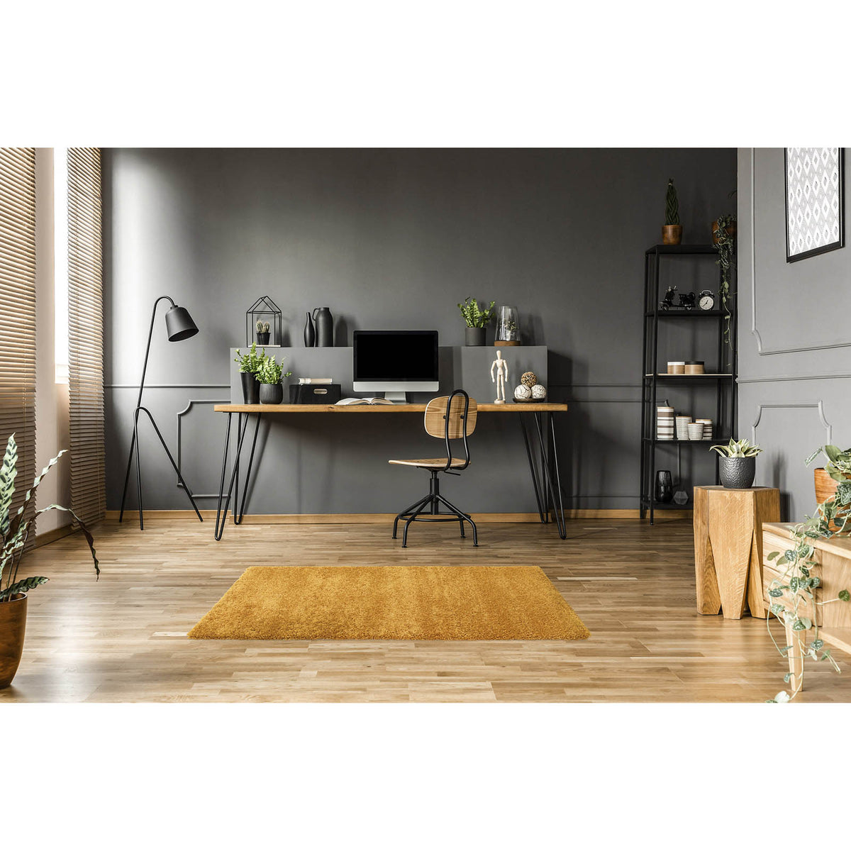 Medium Rug Yellow Soft Shaggy Indoor Latex Backing 1.2m² (L)150cm x (W)80cm - Image 3