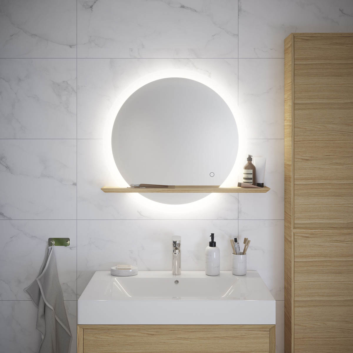 Avela Bathroom Mirror With Shelf Circular Wall-Mounted Illuminated (H)70 (W)80cm - Image 5