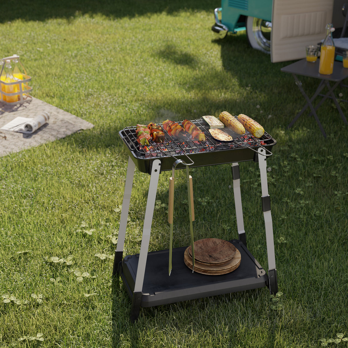 Garden Charcoal BBQ Black Portable Outdoor Barbecue Grill Compact Foldable - Image 1