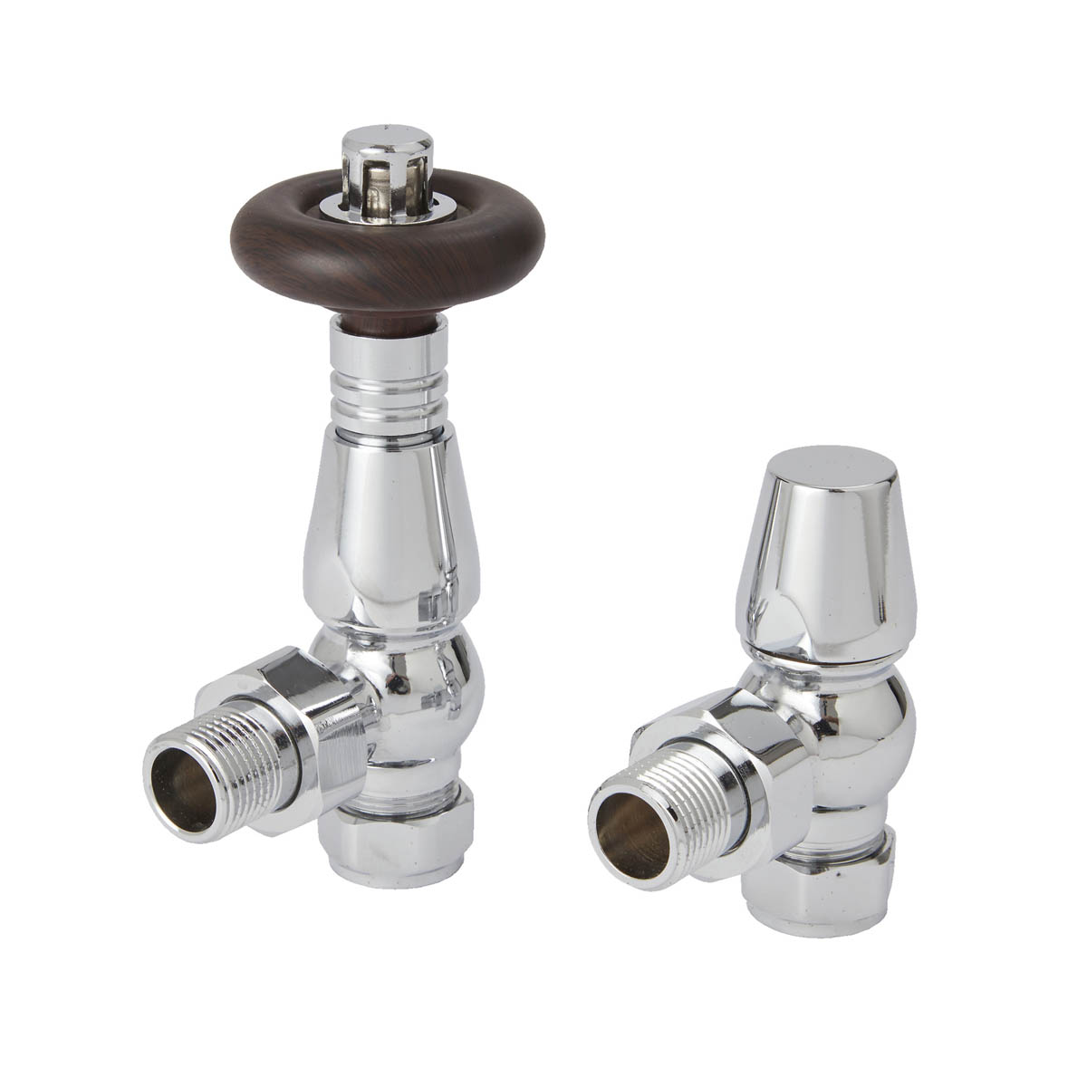 Radiator Valve and Lockshield TRV Angled Polished Silver (Dia)15mm x ½" - Image 1