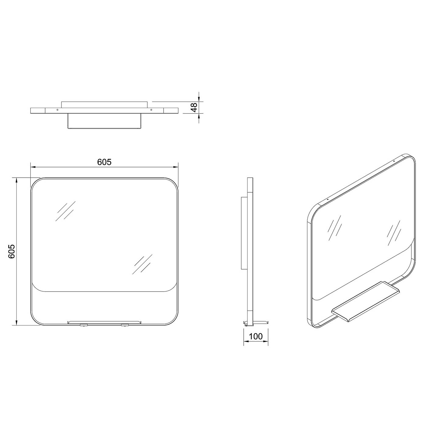 GoodHome Maza Matt Black Square Wall-mounted Bathroom Mirror (H)60.5cm (W)60.5cm - Image 2