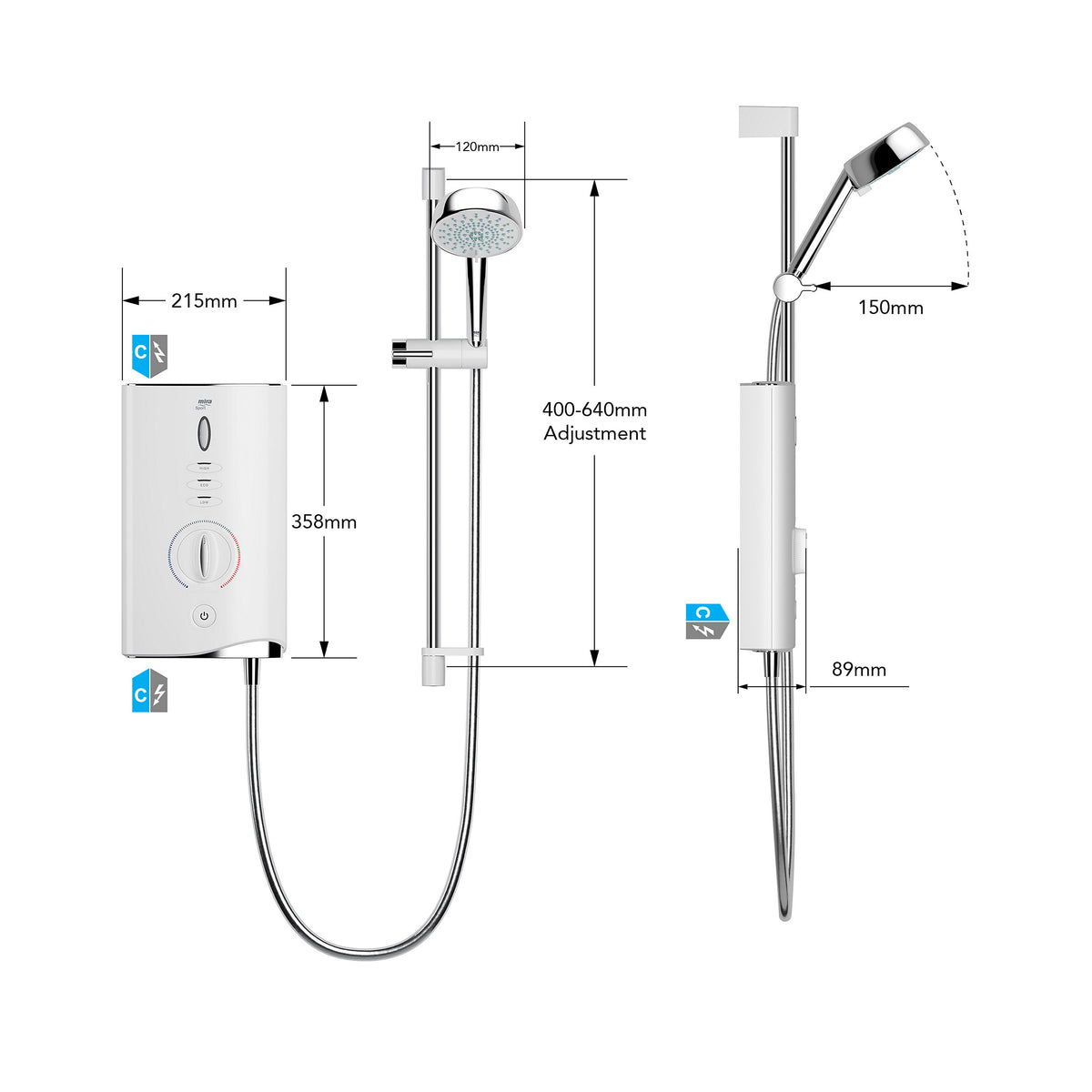 Mira Electric Shower 9kW Gloss White 4 Spray Pattern Round Head Modern Bathroom - Image 3