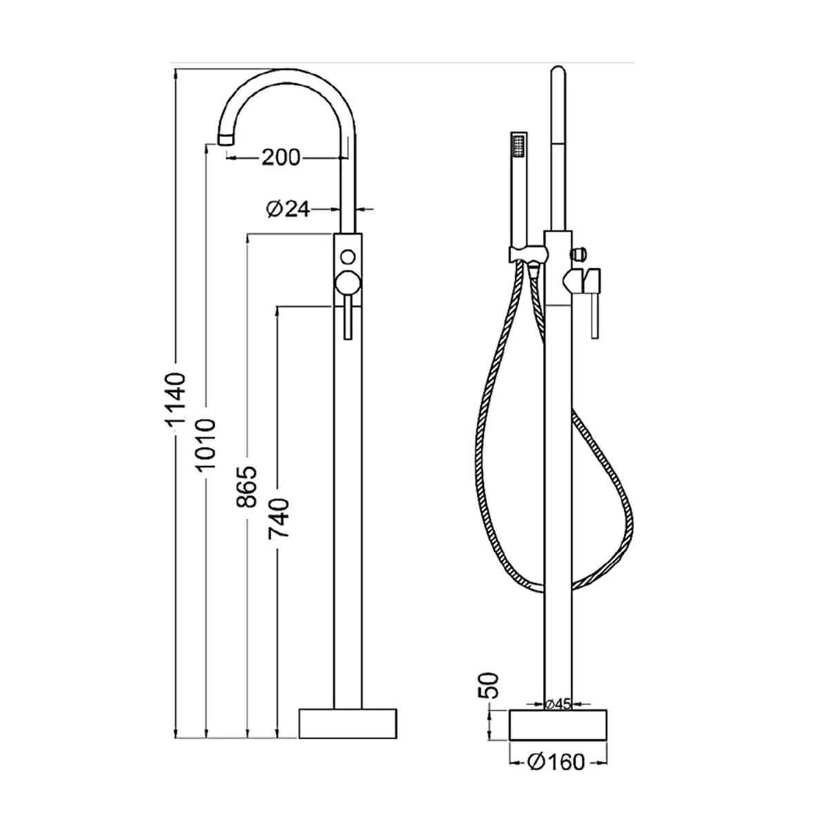 Bath Tap Shower Mixer Freestanding Matt Black Tall Elegant Lever Single Spray - Image 2