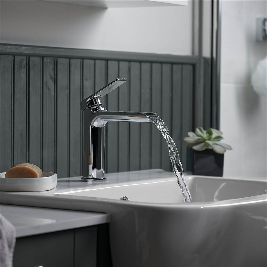 Basin Mixer Tap Chrome Effect Semi Open Spout Modern Bathroom Single Lever - Image 7