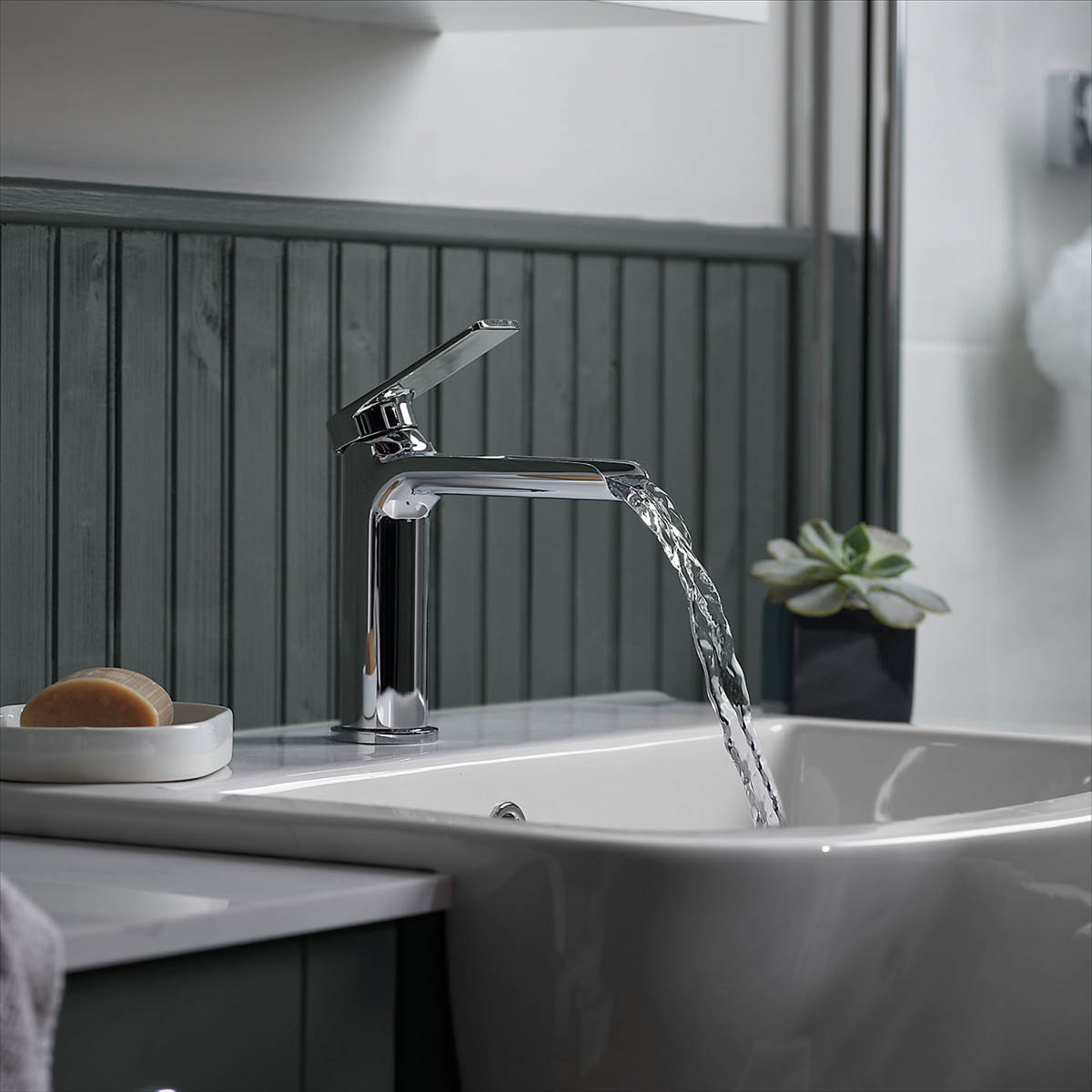 Basin Mixer Tap Chrome Effect Semi Open Spout Modern Bathroom Single Lever - Image 7