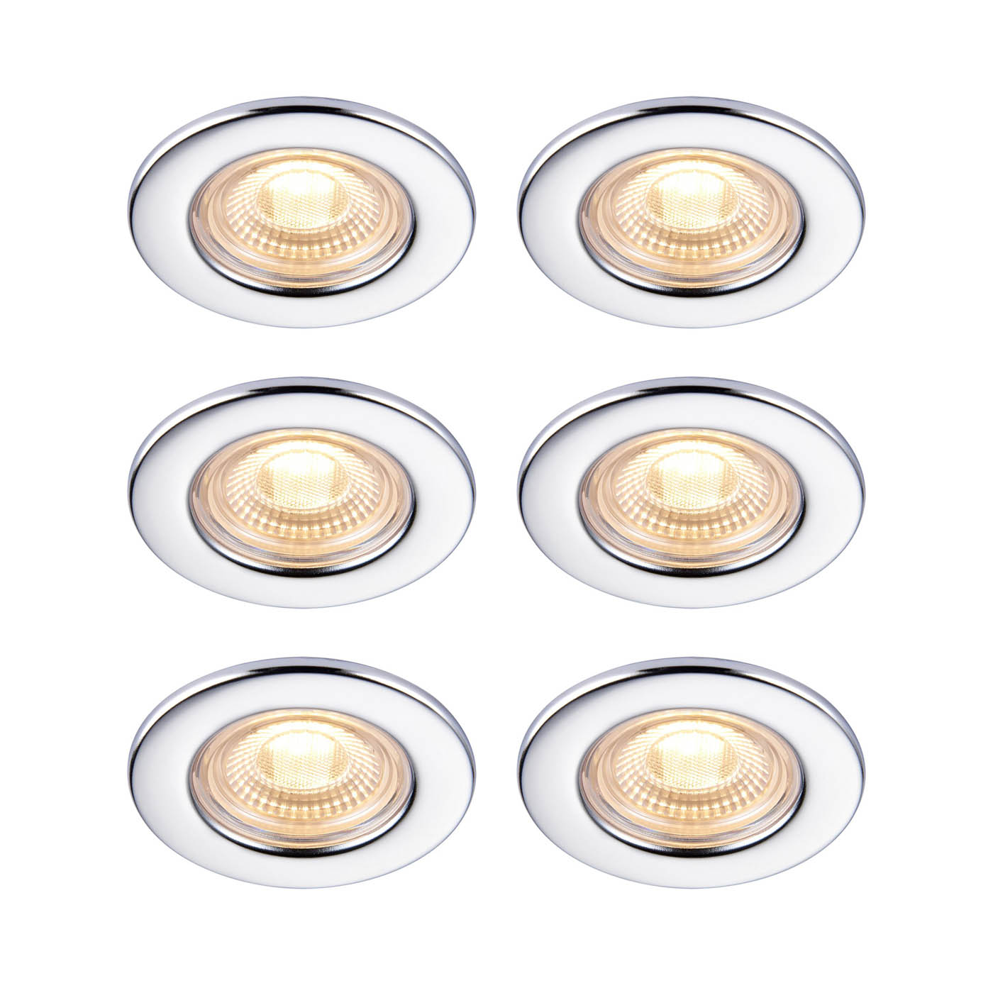 LED Downlight Chrome Fixed Fire Rated Warm White 450lm Dimmable Indoor Pack Of 6 - Image 1