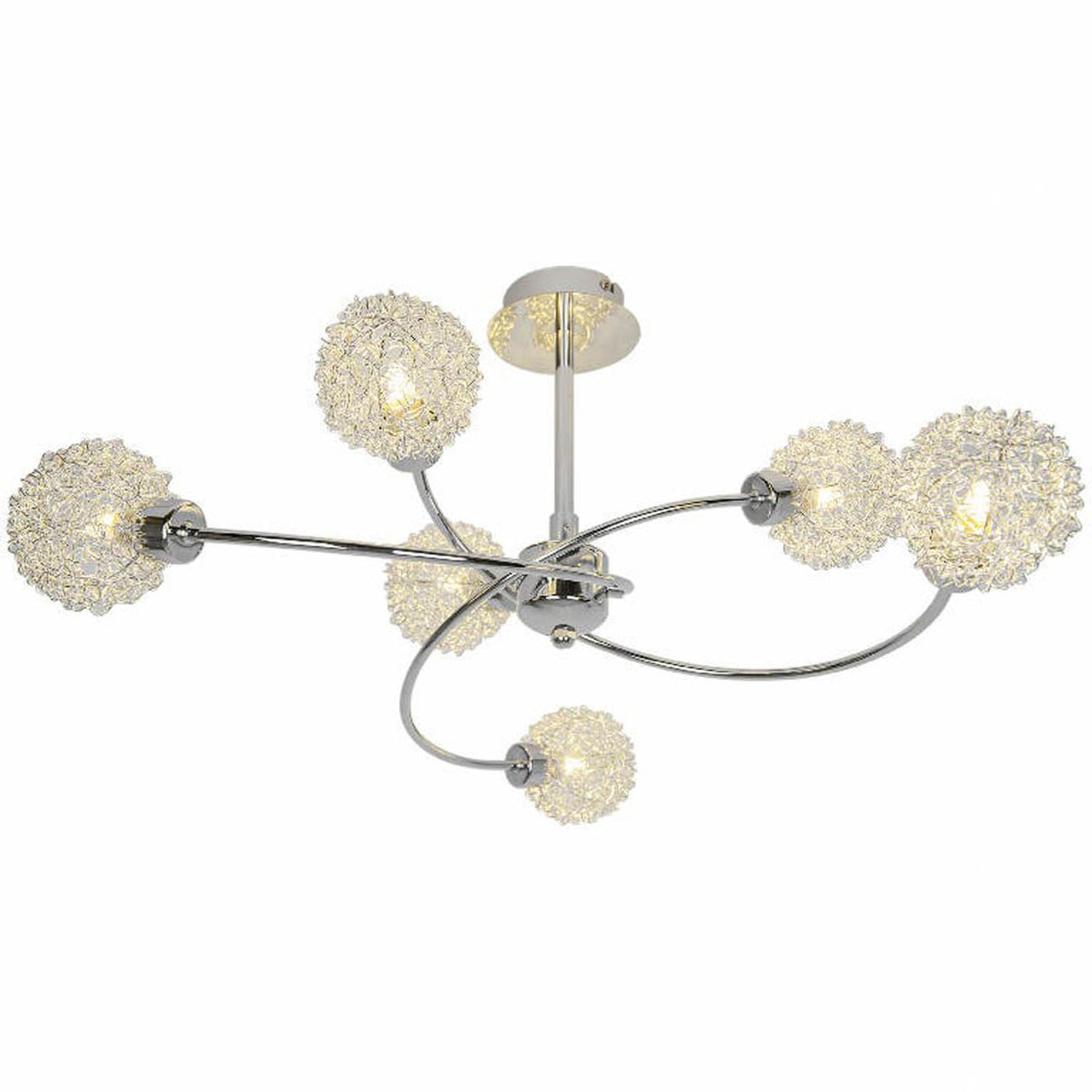 Ceiling Light 6 Lamp Brushed Twisted Metal Silver Chrome Effect Modern - Image 6