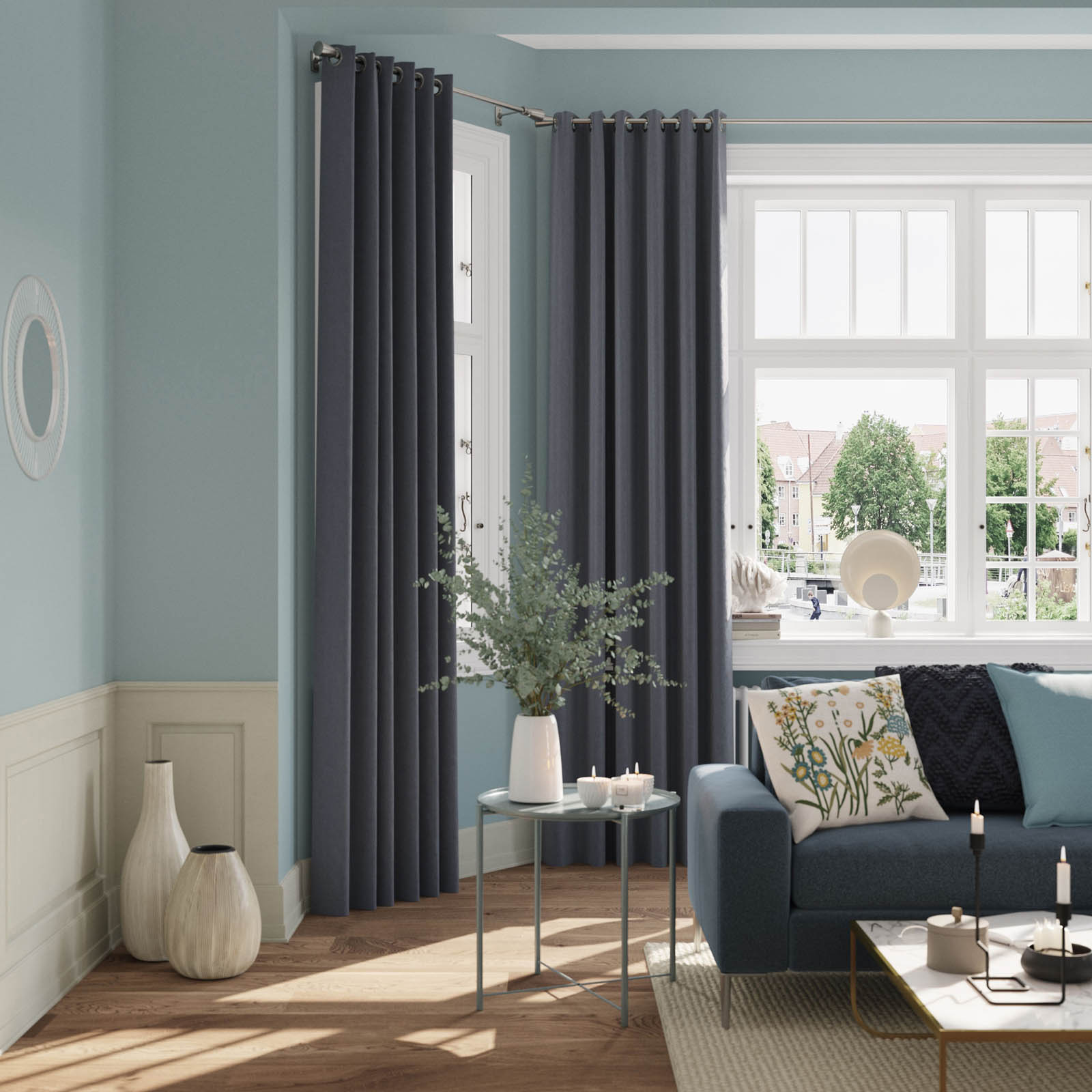 Valgreta Deep navy Velvet Lined Eyelet Curtain (W)117cm (L)137cm, Pair - Image 2